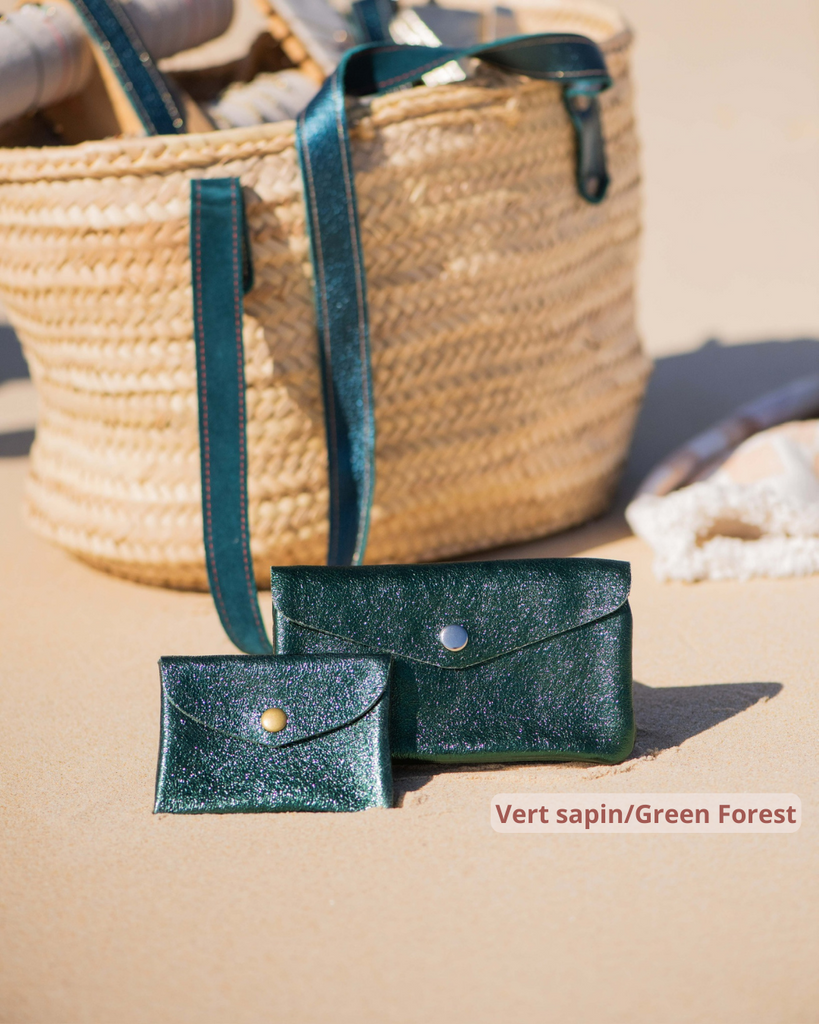 Shiny little and cute wallets 100% Split Leather mini porte monnaies brillants colorés vert green sapin foret 