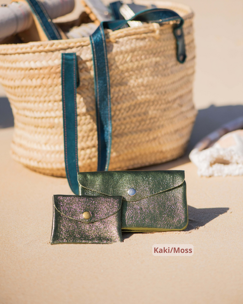 Shiny little and cute wallets 100% Split Leather mini porte monnaies brillants colorés  kaki Moss vert green 