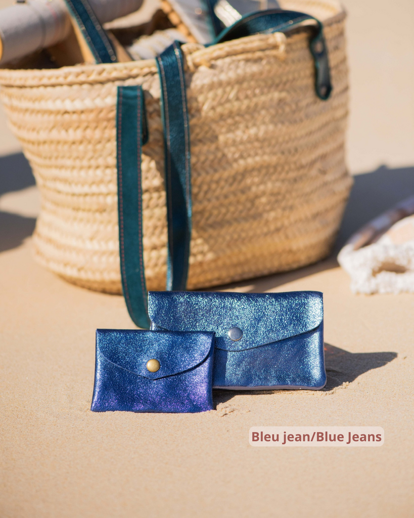 Shiny little and cute wallets 100% Split Leather mini porte monnaies brillants colorés bleu bleu 
