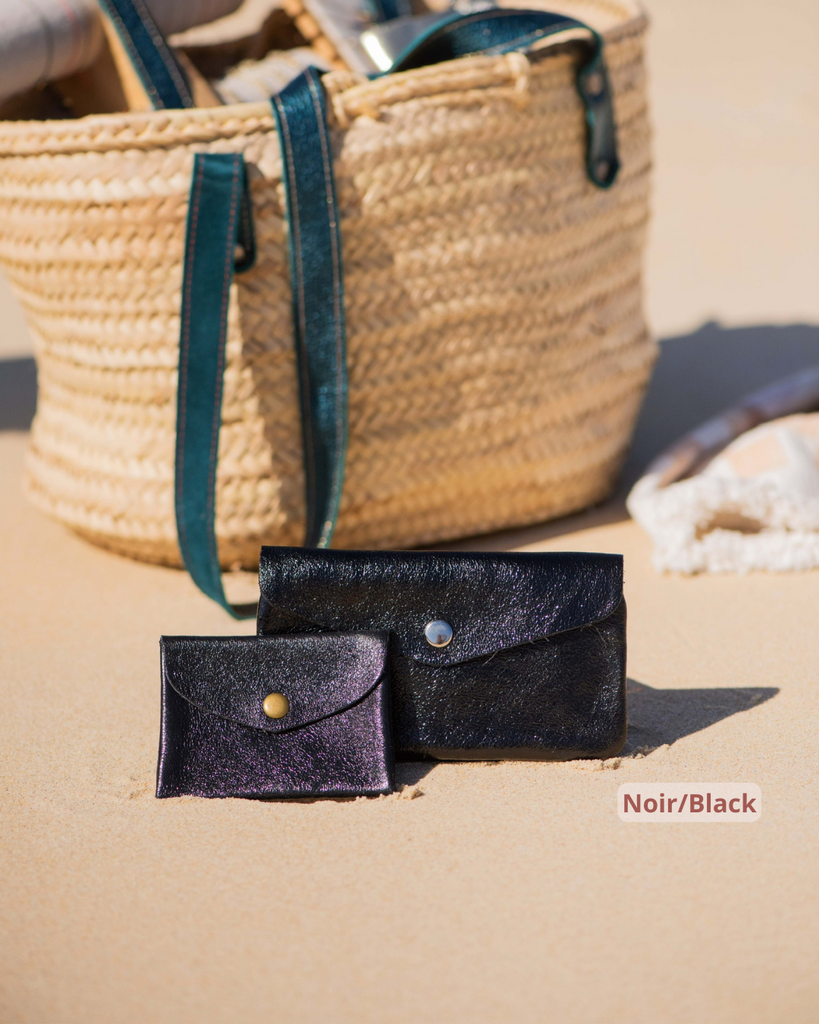 Shiny little and cute wallets 100% Split Leather mini porte monnaies brillants colorés  black noir