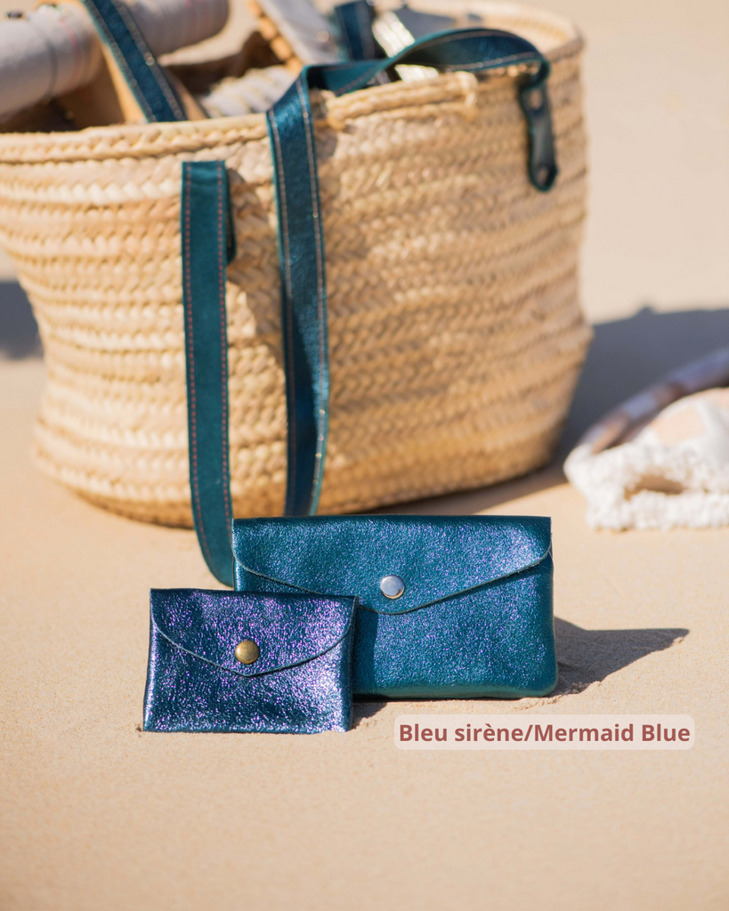  Shiny little and cute wallets 100% Split Leather mini porte monnaies brillants colorés bleu blue 