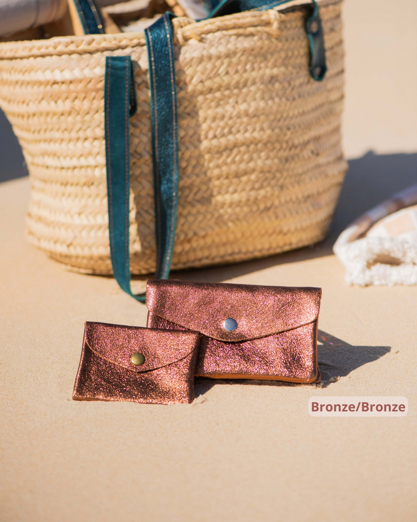 Shiny little and cute wallets 100% Split Leather mini porte monnaies brillants colorés bronze 