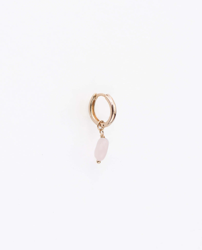 Boucle d'oreille pendante mini créole plaqué or brillante mini hoops Earring pendant quartz green vert quartz waterproof résistante à l'eau quartz rose pink quartz