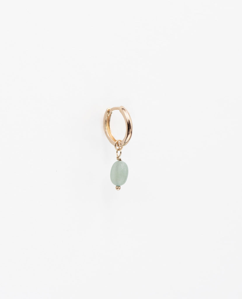Boucle d'oreille pendante mini créole plaqué or brillante mini hoops Earring pendant quartz green vert quartz waterproof résistante à l'eau