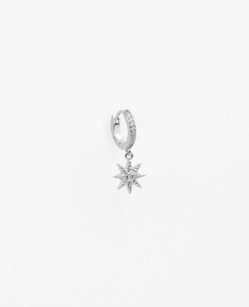 Boucle d'oreille pendante mini créole plaqué or brillante mini hoops Earring shiny en forme d'étoile star Silver argent massif 