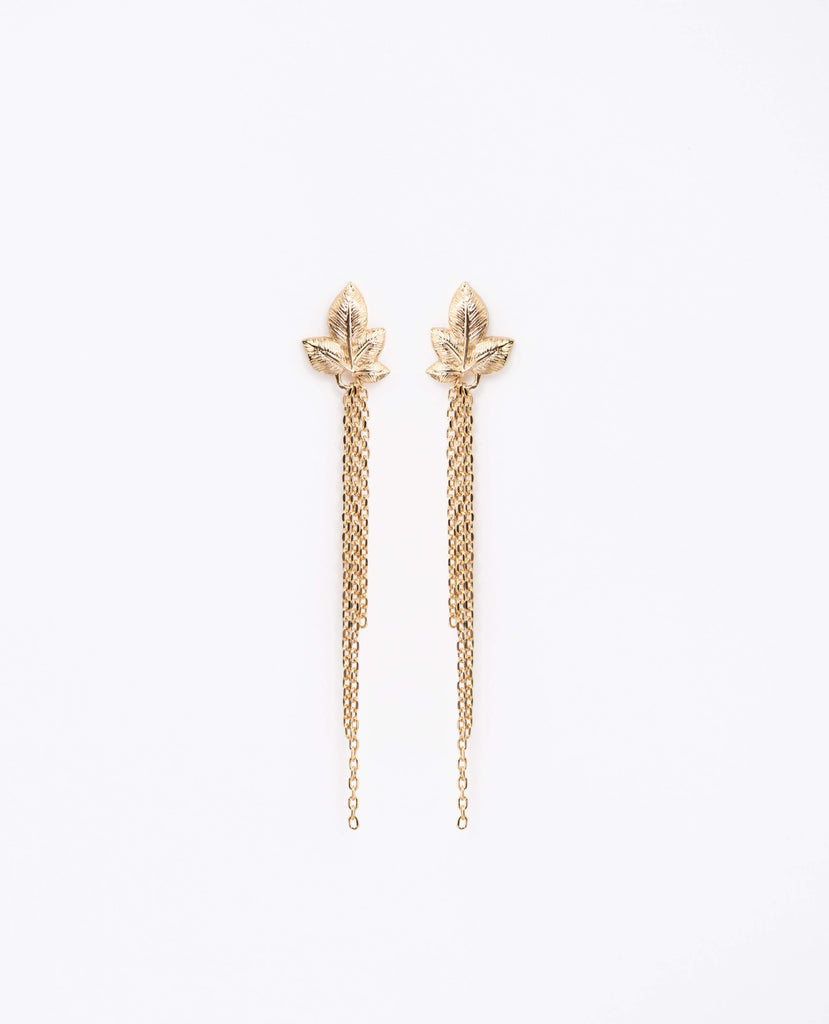 Gold Plated Earring Chains with Leaf waterproof boucle d'oreille plaqué or feuille avec chaines résistante à l'eau