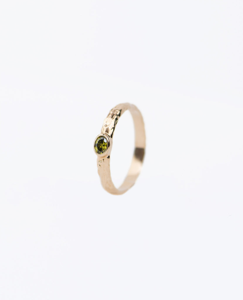 Bague plaqué or texturée ring gold plated textured résistante à l’eau waterproof zirconium green vert 