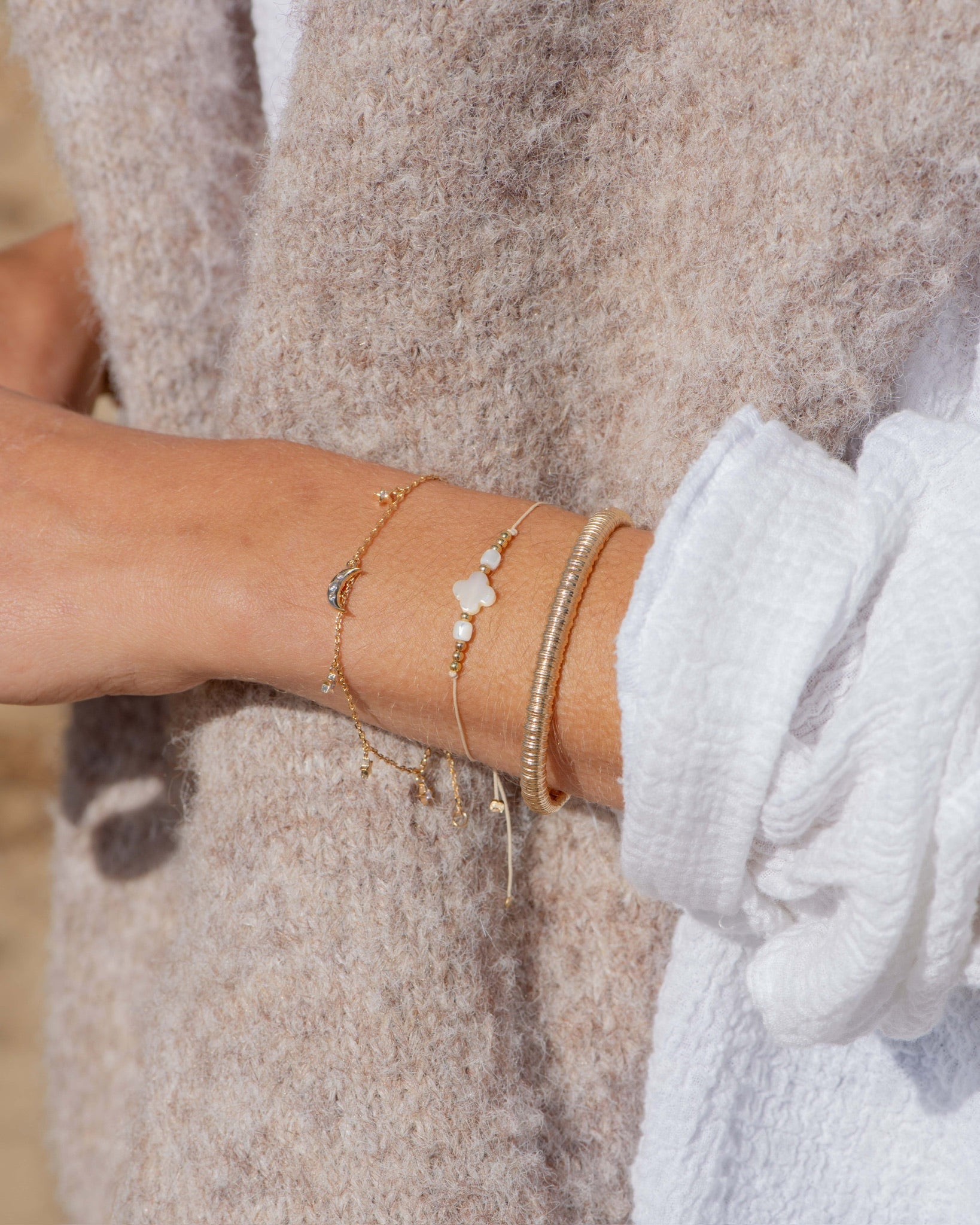 Combo bracelet nacre mother of pearl gold plated plaqué or résistant à l'eau waterproof bangle jonc moon lune