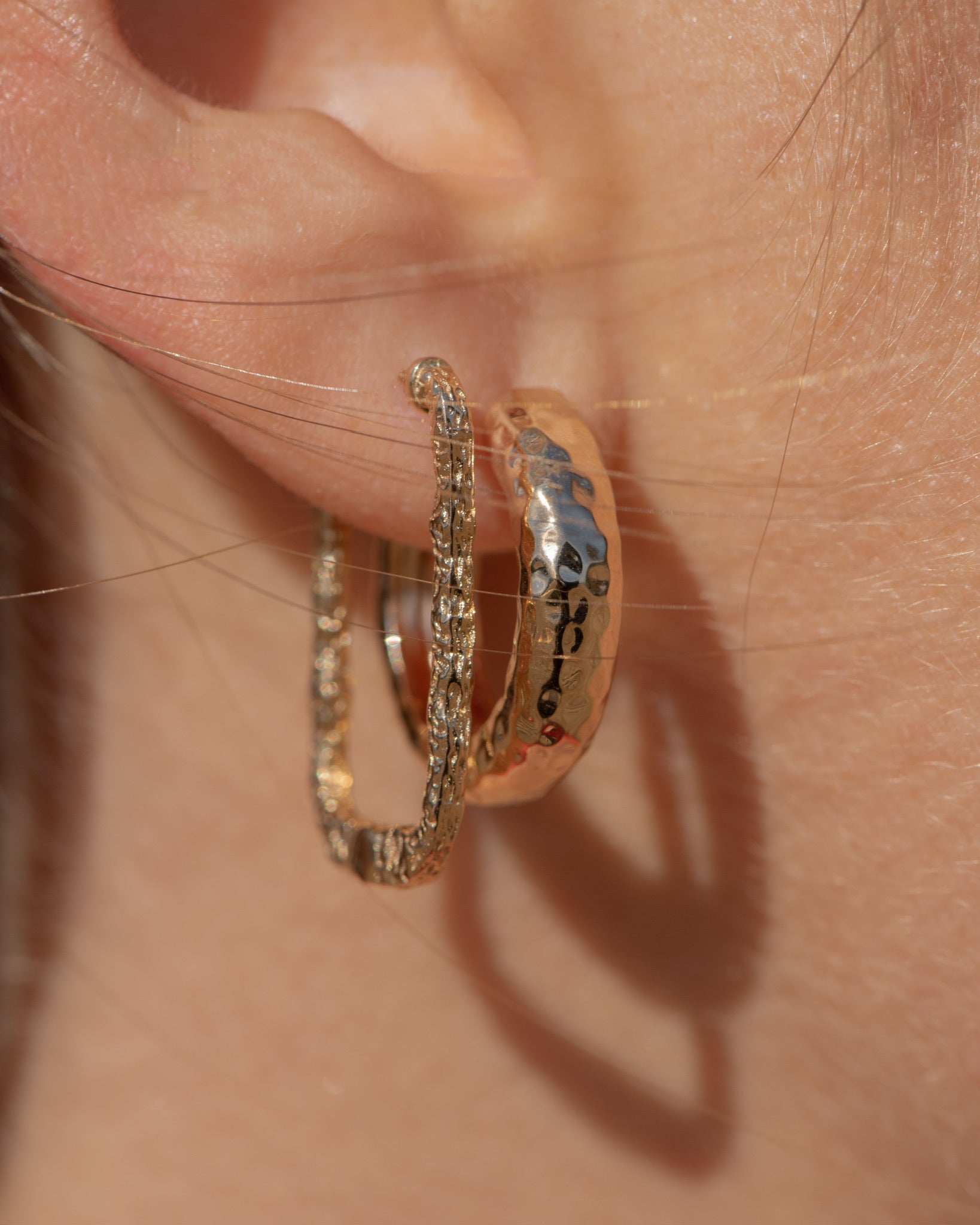 Créole rectangulaire boucle d'oreille martelées square retangular hoops gold plated waterproof