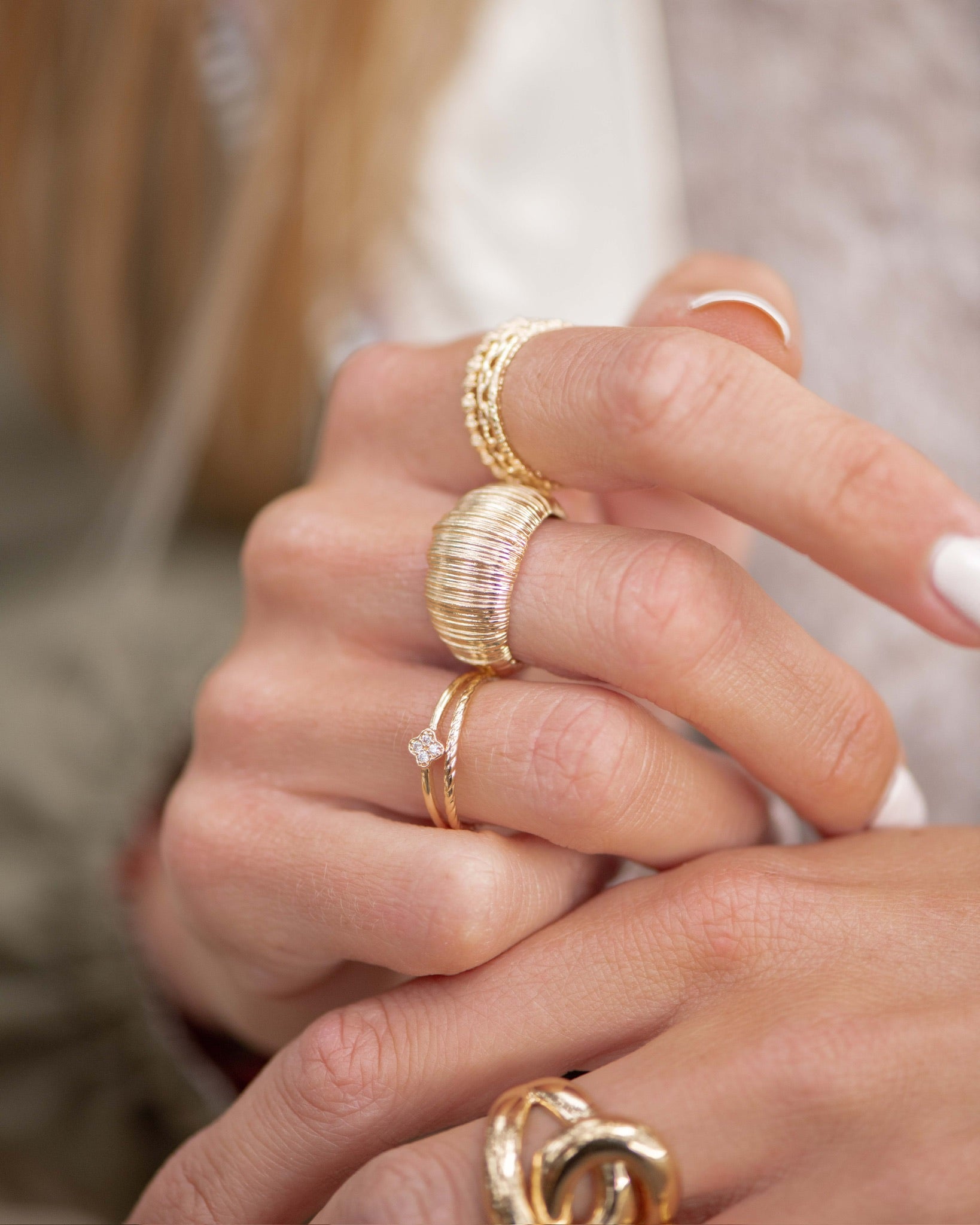 Bague Bilbao, España  - Double Bague avec trèfle brillant