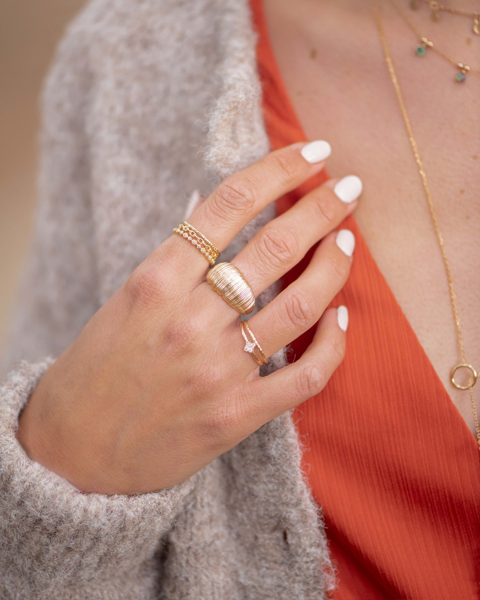 Bague Huánuco, Argentina - Grosse bague rainurée en plaqué or