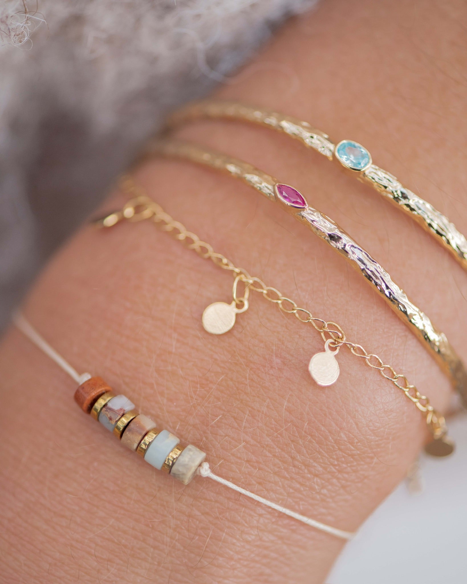 Combo bracelet gold plated plaqué or waterproof résistant à l'eau jaspe hematite pendant zircon shiny brillants plusieurs bracelets many bracelets