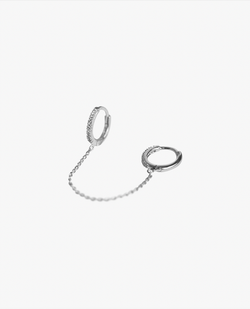 Earring Iquitos, Perù - Sold Individually - Gold Plated Two Hole Mini Hoops with Zirconia