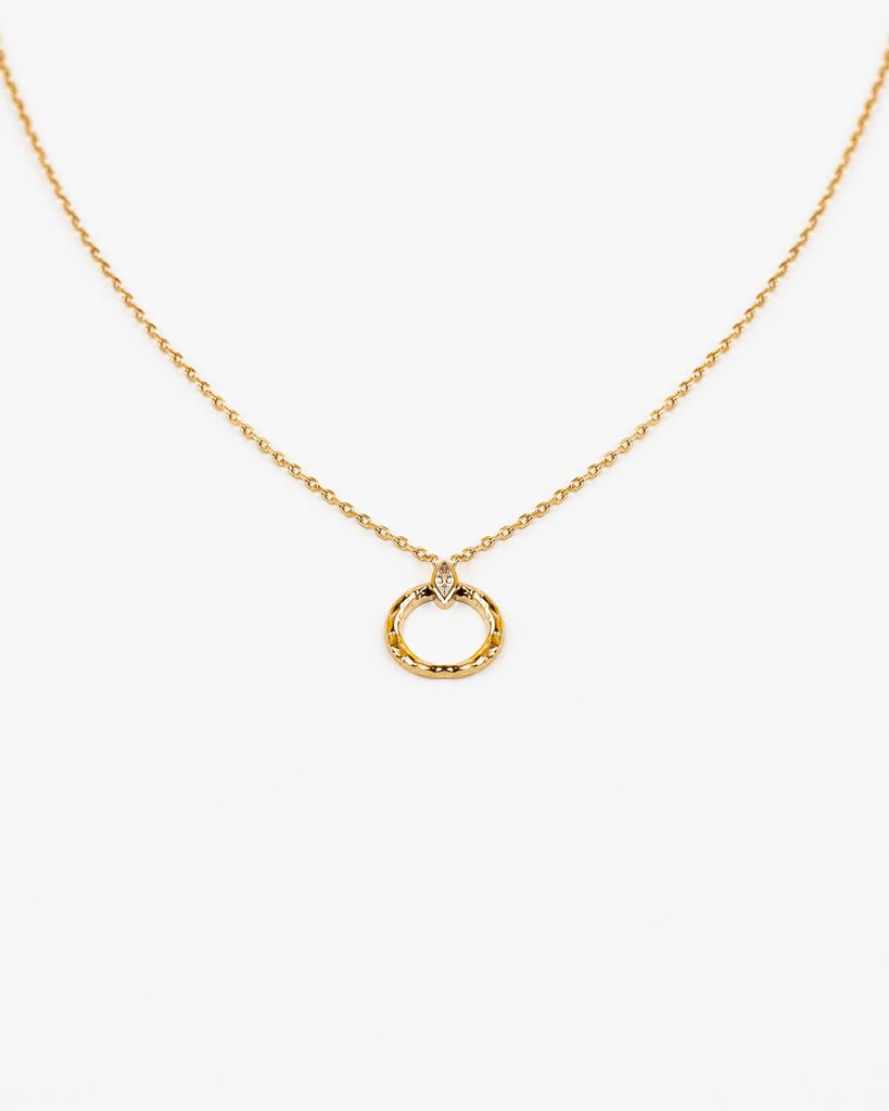 Gold Plated Necklace with Round Pendant with Zirconia colored collier plaqué or résistant à l'eau rond round zircon brillant 