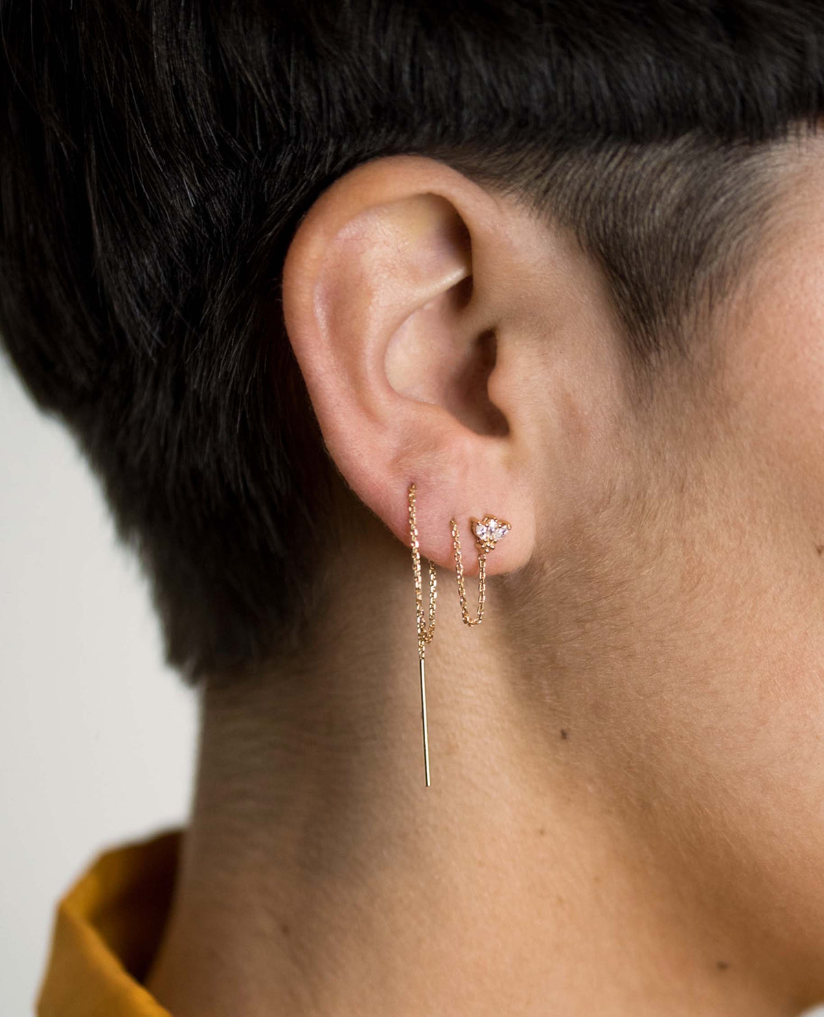Boucles D'oreilles Trois Cœurs Bleus Zirconium - Plaqué Or, Dormeuses