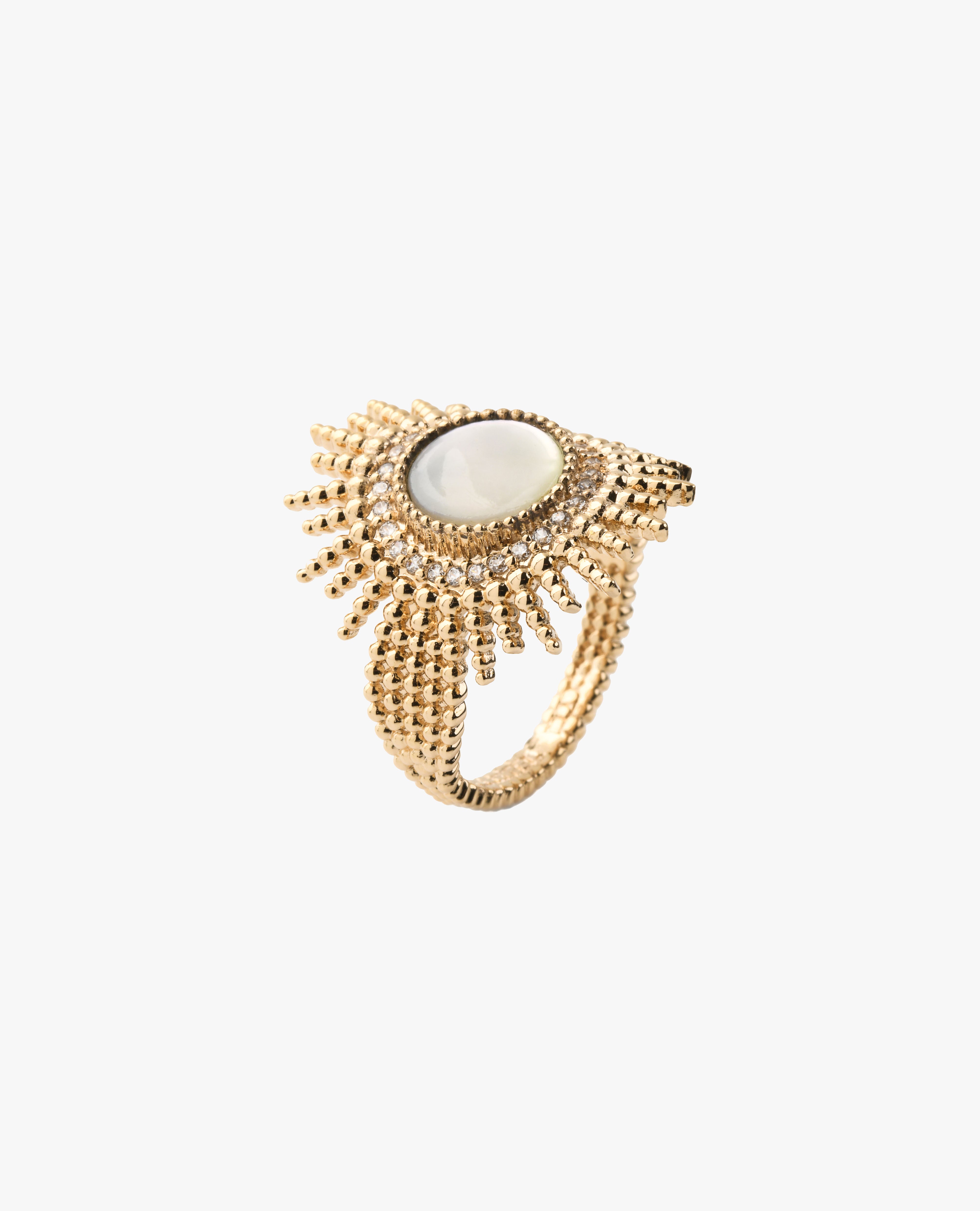 Bague soleil plaqué or résistante à l'eau soleil nacre brillante Ring sun gold plated shiny mother of pearl waterproof