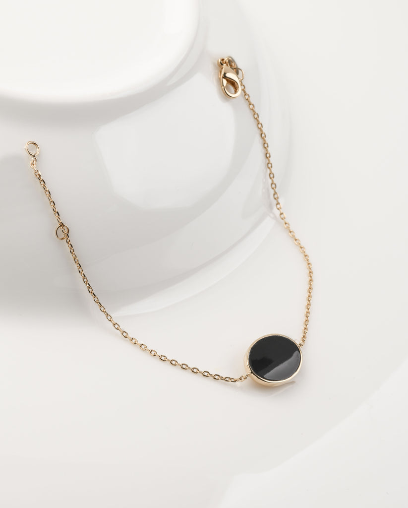  Bracelet plaqué or golden plated waterproof resistant à l'eau noir black rond 