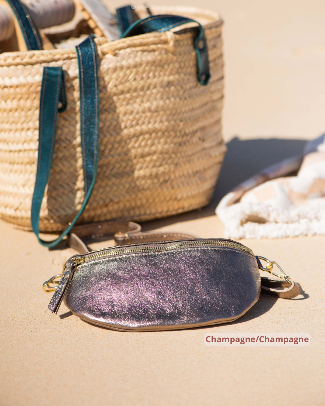 Sac Banane brillante unies colorées Fanny Pack shiny and colored taupe champagne gris marron 