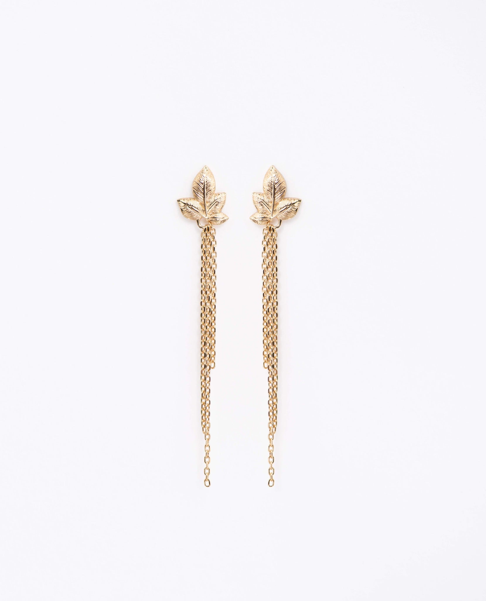 Gold Plated Earring Chains with Leaf waterproof boucle d'oreille plaqué or feuille avec chaines résistante à l'eau