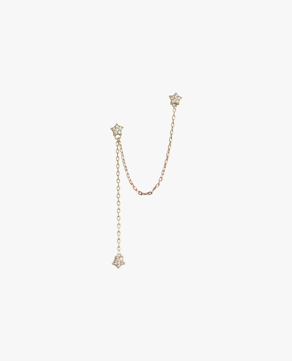 Pendant earring shiny stars waterproof chain gold plated Boucle d'oreille pendante avec petites étoiles brillantes et chaine deux trous two holes 