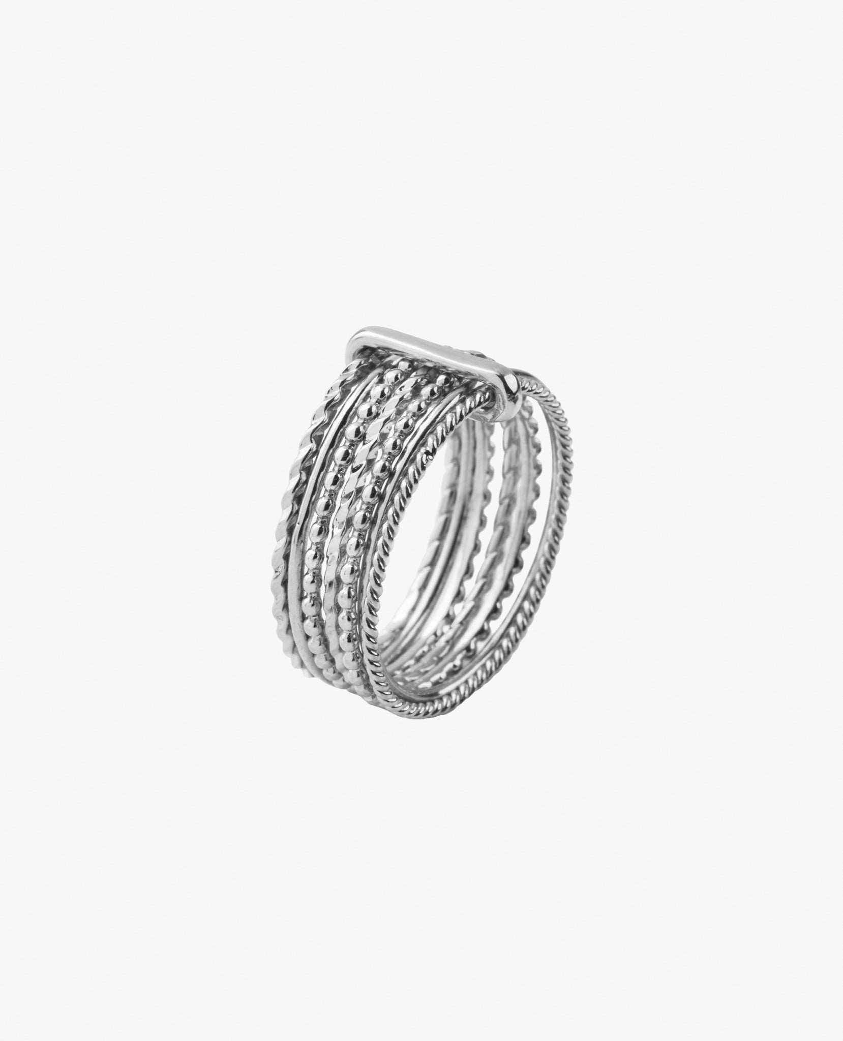 Bague plaqué or semainier sept anneaux reliés texturés résistant à l'eau Ring with seven bands texturized rings waterproof argent massif silver