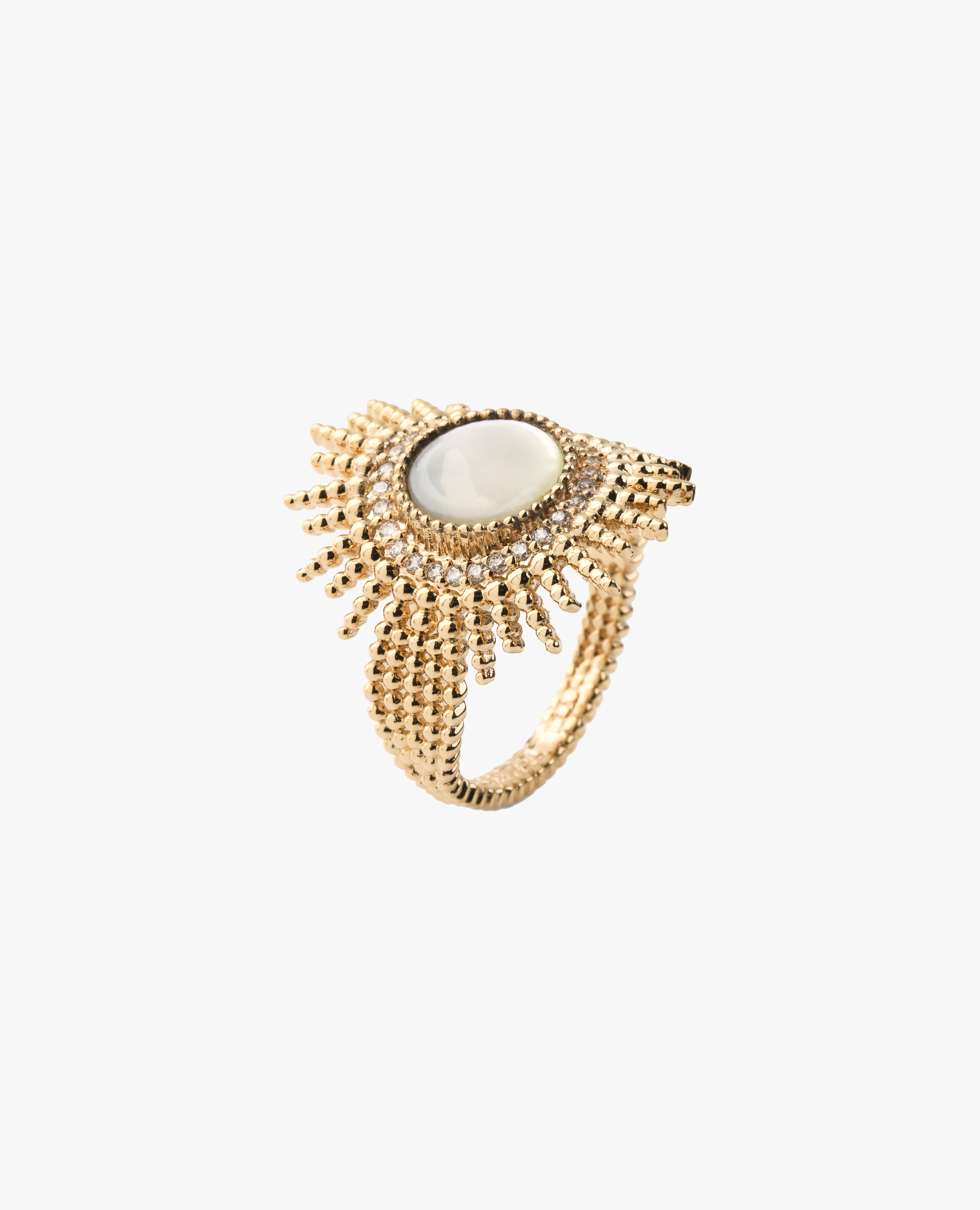 Bague soleil plaqué or résistante à l'eau soleil nacre brillante Ring sun gold plated shiny mother of pearl waterproof 