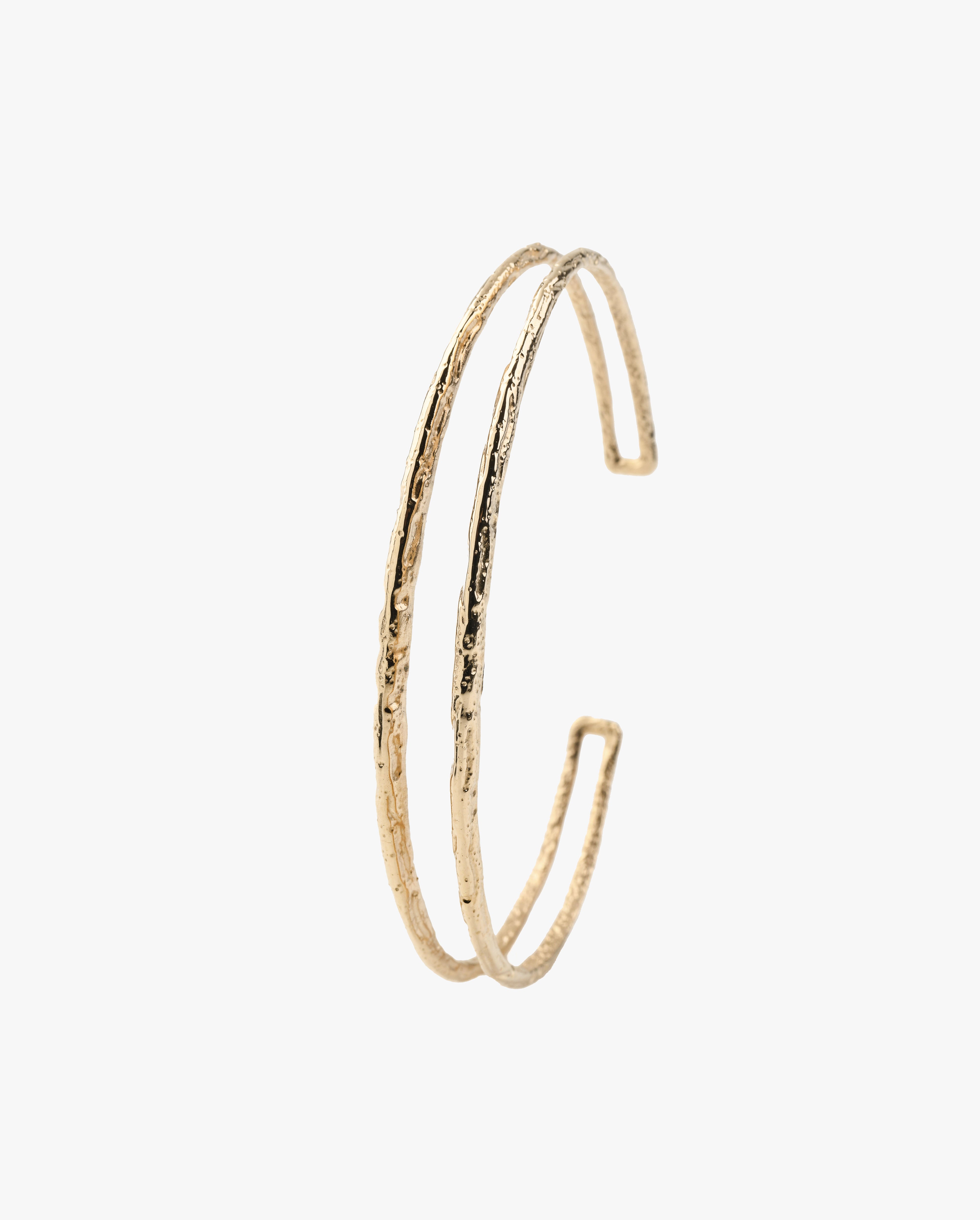 Bracelet plaqué or golden plated waterproof resistant à l'eau bangle jonc double texturé texturized